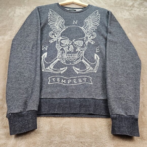Zara Man Sweatshirt Skull Graphic Crewneck Mens Size L Sweater Long Sleeve Gray - Picture 6 of 10